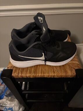 Nike Revolution Men's Black & Gray Athletic Running Shoes with White Swoosh